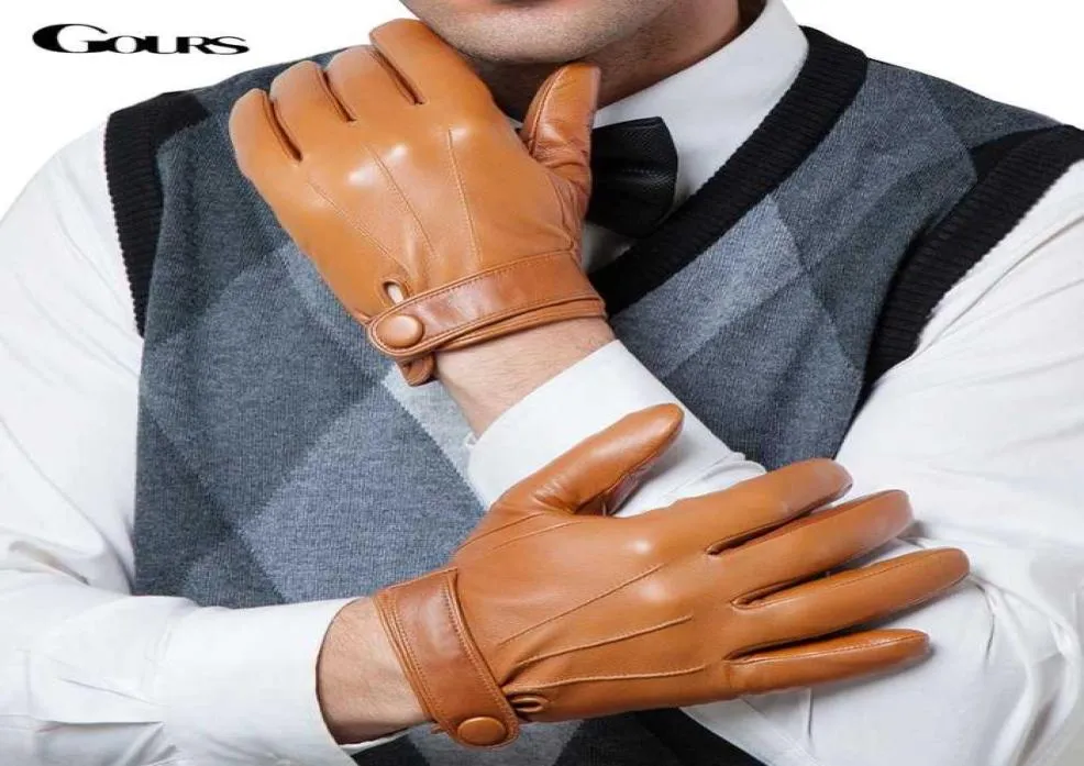Gours Winter Genuine Leather Gloves Men New Brand Goatskin Black Fashion Driving Touch Screen Gloves Goatskin Mittens GSM0366946015