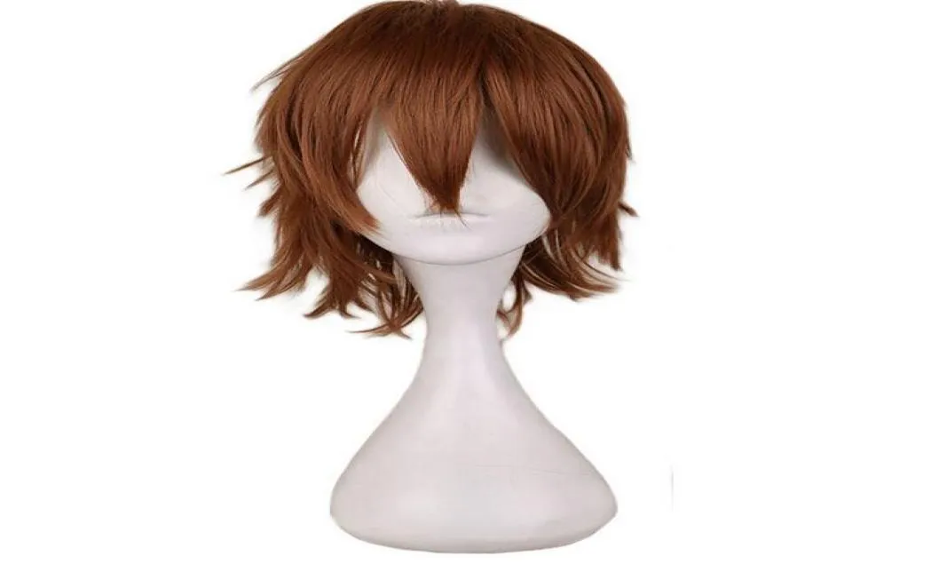 Korte cosplay lichtbruine pruik heren mannelijk 30 cm synthetisch haar pruiken6434399