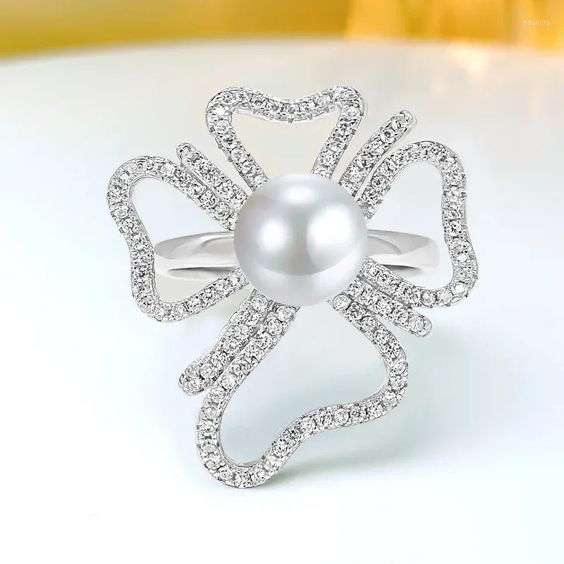 Klastrowe pierścienie modne niszowe design lekka luksusowa matka Pearl 925 Srebrny zestaw pierścienia z biżuterią ślubną o wysokiej węglowej diamencie