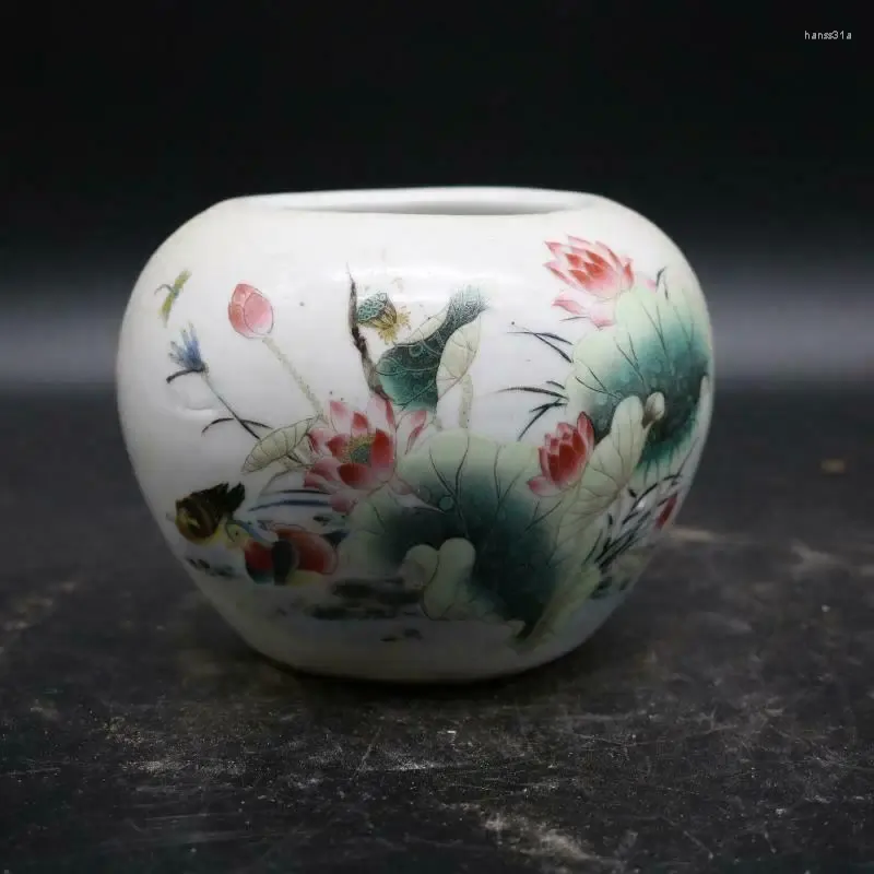 Bottles Chinese Famille Rose Porcelain Jar Lotus Design Pot Brush Washer 3.54 Inch