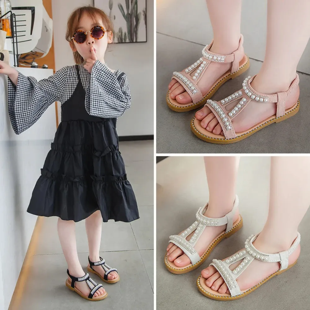 Dziewczęta Sandały Rhinestone Pearl Sandal Sandal Buty dla dzieci designer buty dziecięce sandały otwarte palce u nogi luksusowe marka 240118