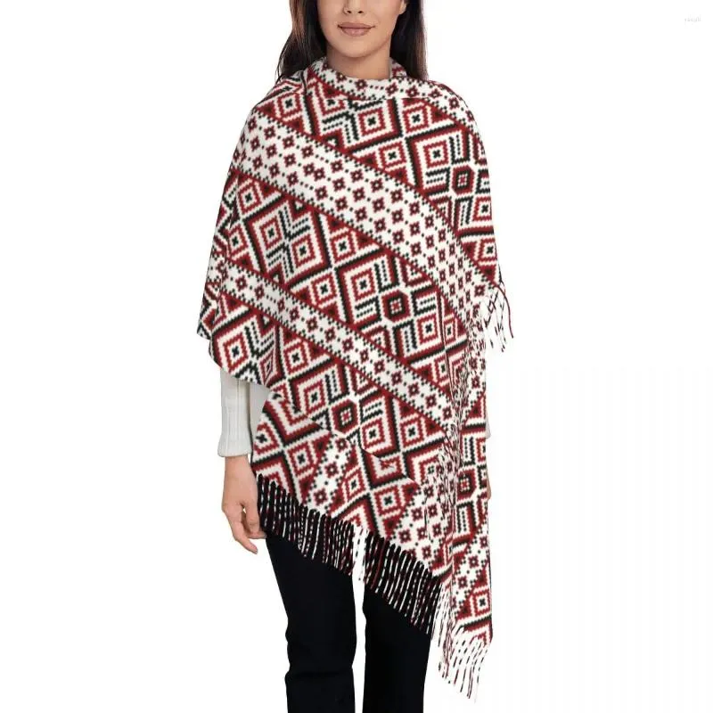 Bérets Ukraine Ukrainien Broderie Rouge Et Noir Gland Écharpe Femmes Doux Bohème Géométrique Châles Wraps Femme Foulards D'hiver