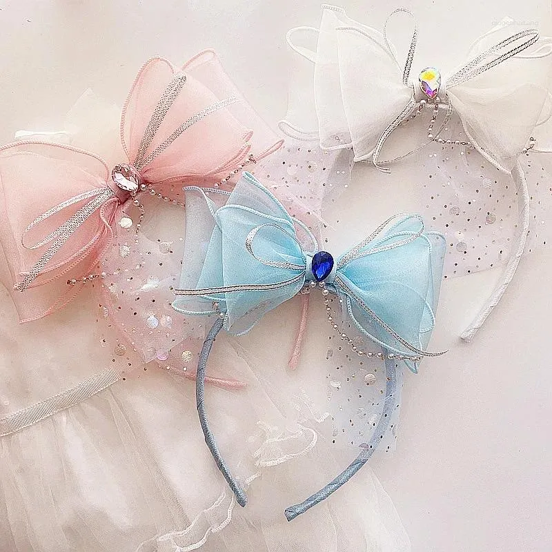 Accessori per capelli Cerchio per ragazza per bambini Moda coreana Fiocco grande Fascia di perle per festa di compleanno per bambini Regalo adorabile