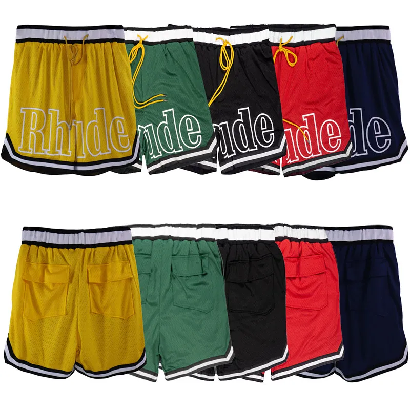 RHUDE Shorts pour hommes Shorts de plage respirants de haute qualité basket-ball rue femmes décontracté maille piste surdimensionné Shorts taille cordon Rhude shorts taille américaine S-XL