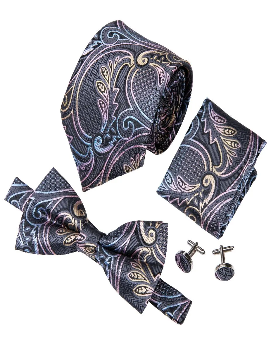 Mens Tie Novel paisley tie Designer tie and bowtie silk Woven with Handkerchief Cuffs Wedding Dress business LH711 D04546849740