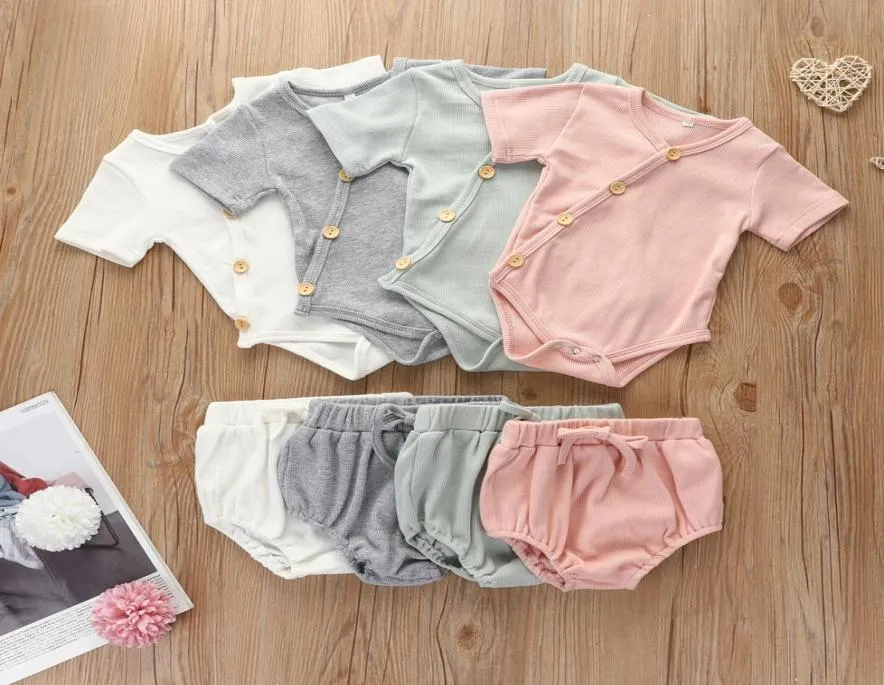 Retailwhole baby outfit newborns 2pcs outfits set buttons romperpp pants tracksuits children Designers Clothes Kids boutique3704472