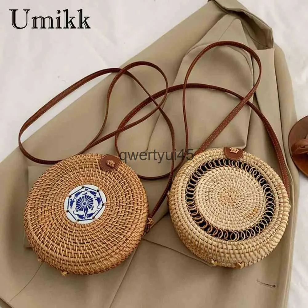 Shoulder Bags Round Straw Bag Women Woven Beac Crossbody Ladies Cute Soulder Raan andmade Knied New Fasion Small andbag BolsaH24219