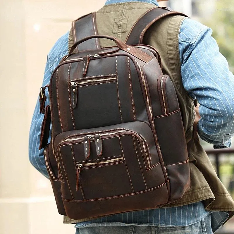 Backpack Chikage Exquisite Cowhide Fashion Trend Leather Retro Men's Schoolbag Simple Leisure Large Capacity Travel Bag