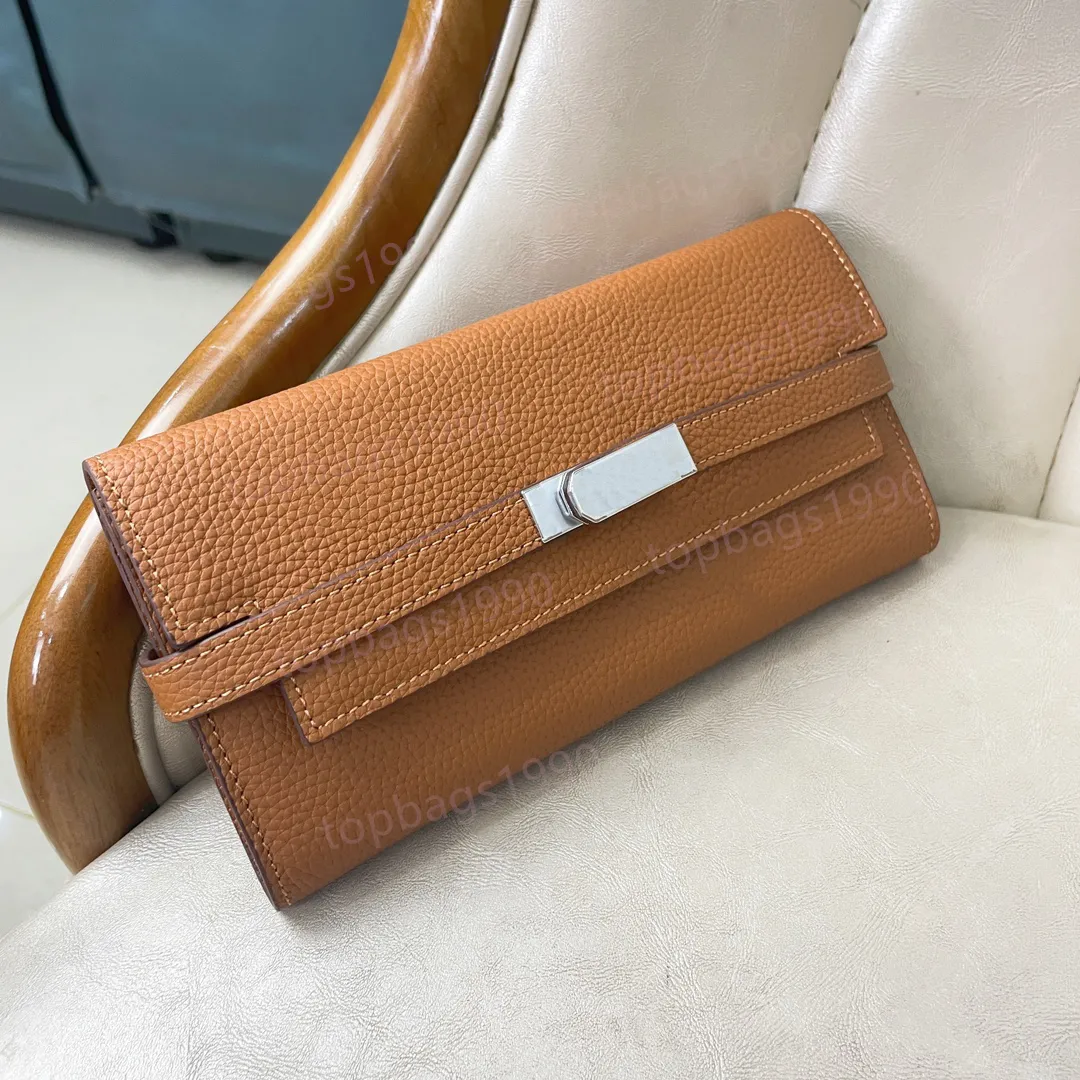 En iyi kalite uzun cüzdanlar Togo kart tutucular tasarımcı çanta pasaport çantaları moda cowhide orijinal deri zincir cüzdanı kadın için seri numarası ve kutu