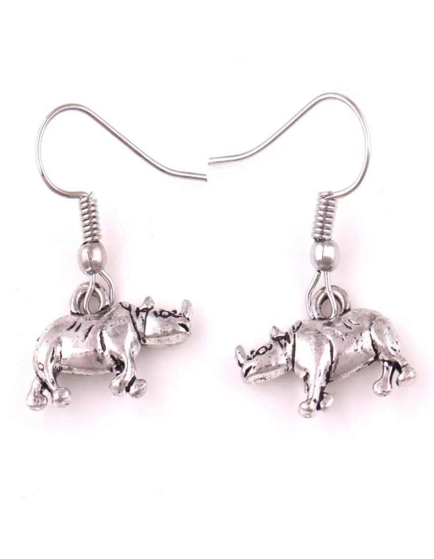 Aprikos Fu Vintage Silver Animal Rhino Charm Pendants dingle örhängen för Womengirl Fashion Jewelry Gift6203864