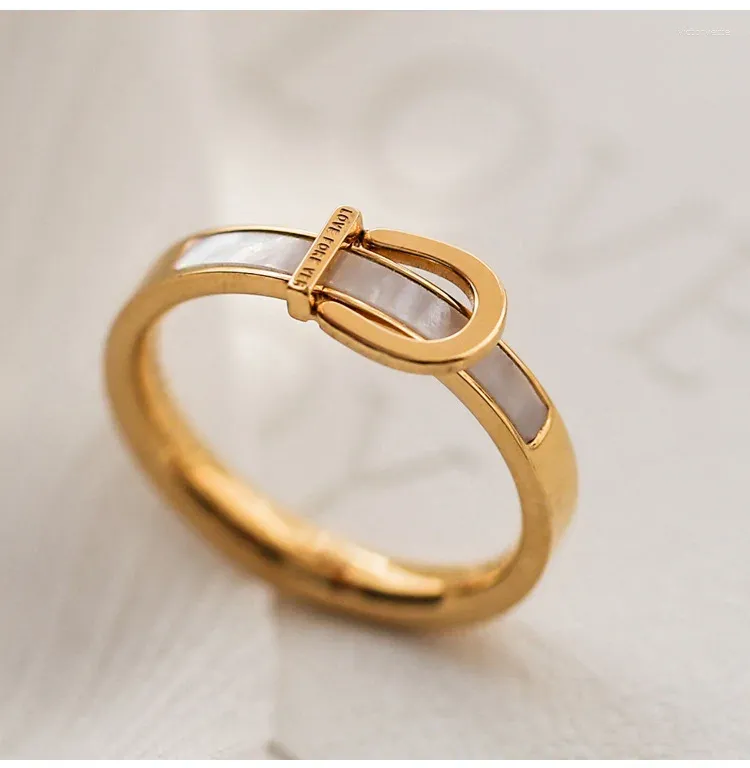 Cluster Rings Japan And South Korea Titanium Steel Rose Gold Belt Ring With Shell Tail Fashion Simple Personalized Index Finger