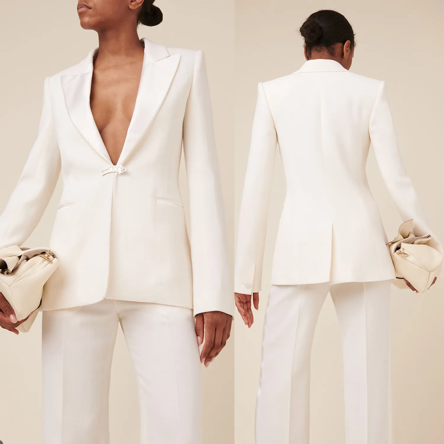 White Women Wedding Tuxedos Custom Made Slim Fit Mother Of Bride Blazer Jacket Guest Wear 2 Pieces