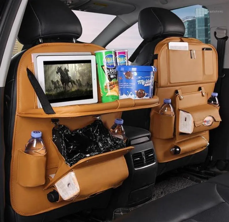 Organisateur de siège de voiture, sac de rangement en cuir PU avec poubelle, Table à manger pliable, sac de rangement de siège de voiture, accessoires 11873342