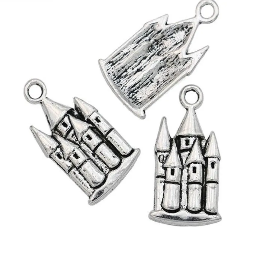 200Pcs lot alloy Antique Silver Plated Castle House Charms Pendant for Jewelry Making Bracelet Accessories DIY 22x12mm263Z