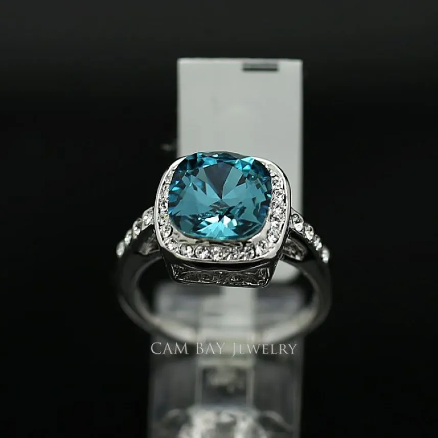 Imitation Rhodium Plated Unisex Rings med en stor fyrkantig stenring Kvinnor Ring bröllop smycken245q