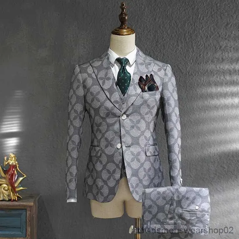 Męskie garnitury Blazers Ternos Masculino Suit Mężczyznę Busines Business Formal Dress Trend Drukuj Suknia ślubna Brytyjska Styl palenia homme mariage