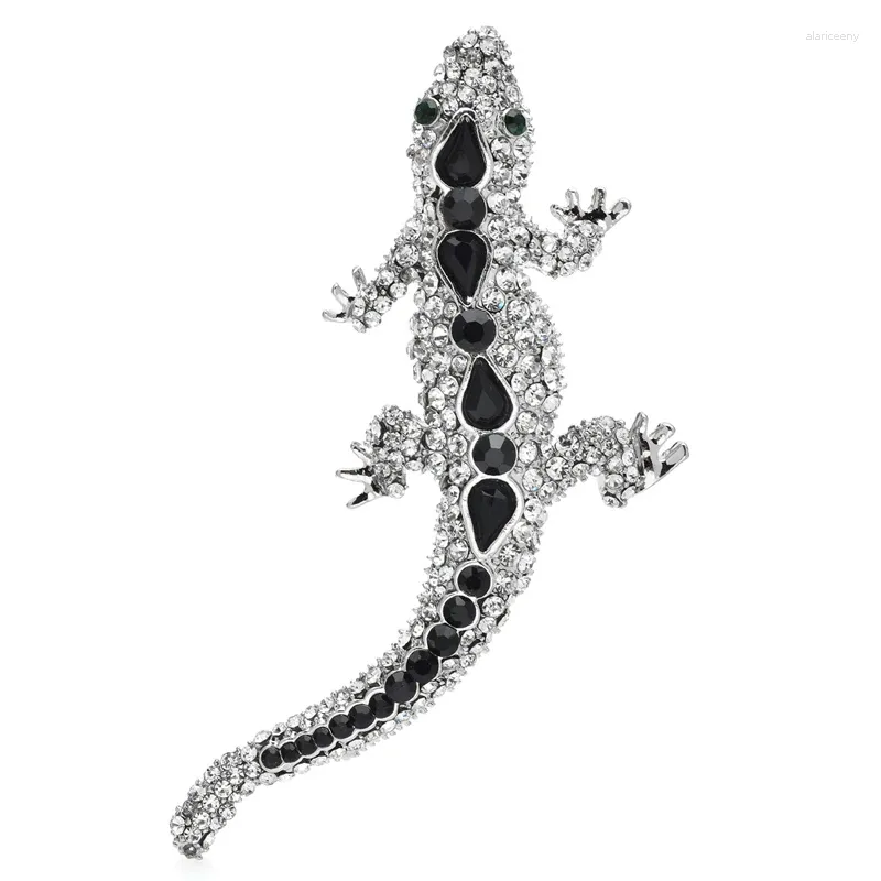 Броши Wulibaby Lovey Gecko для женщин унисекс со стразами восхождение ящерица животное вечерние повседневная брошь на булавке подарки