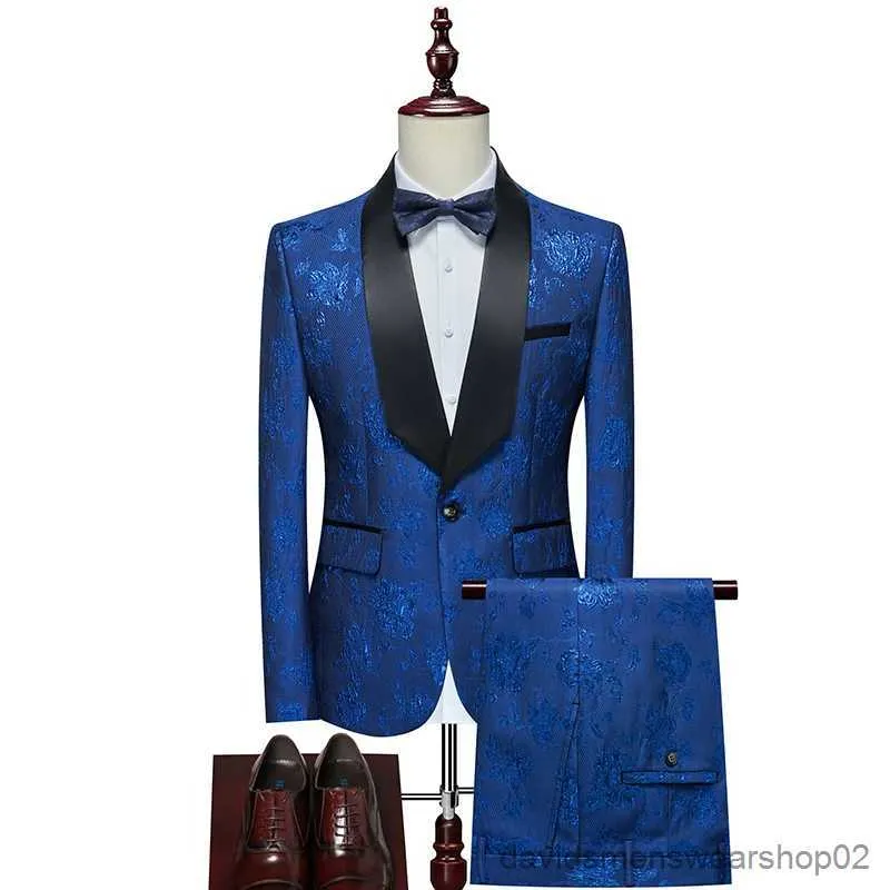 Men's Suits Blazers new two-piece set (suit + western pants) Korean version of the trend mens evening dress groom suit mens dress two-piece set