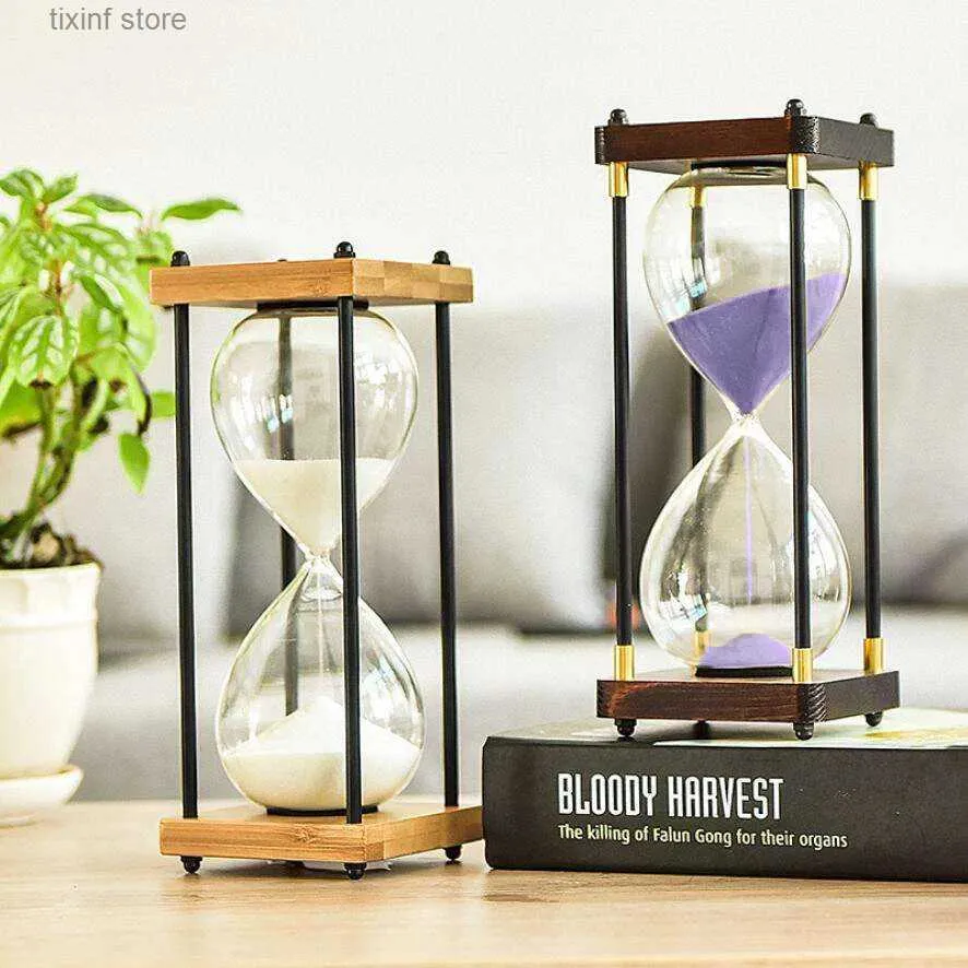 Decorative Objects Figurines 60 Mins Vintage Wooden Frame Glass Hourglass Furniture Sand Clock Home Office Decoration Timer Creative Birthday Gift Sandglass T240