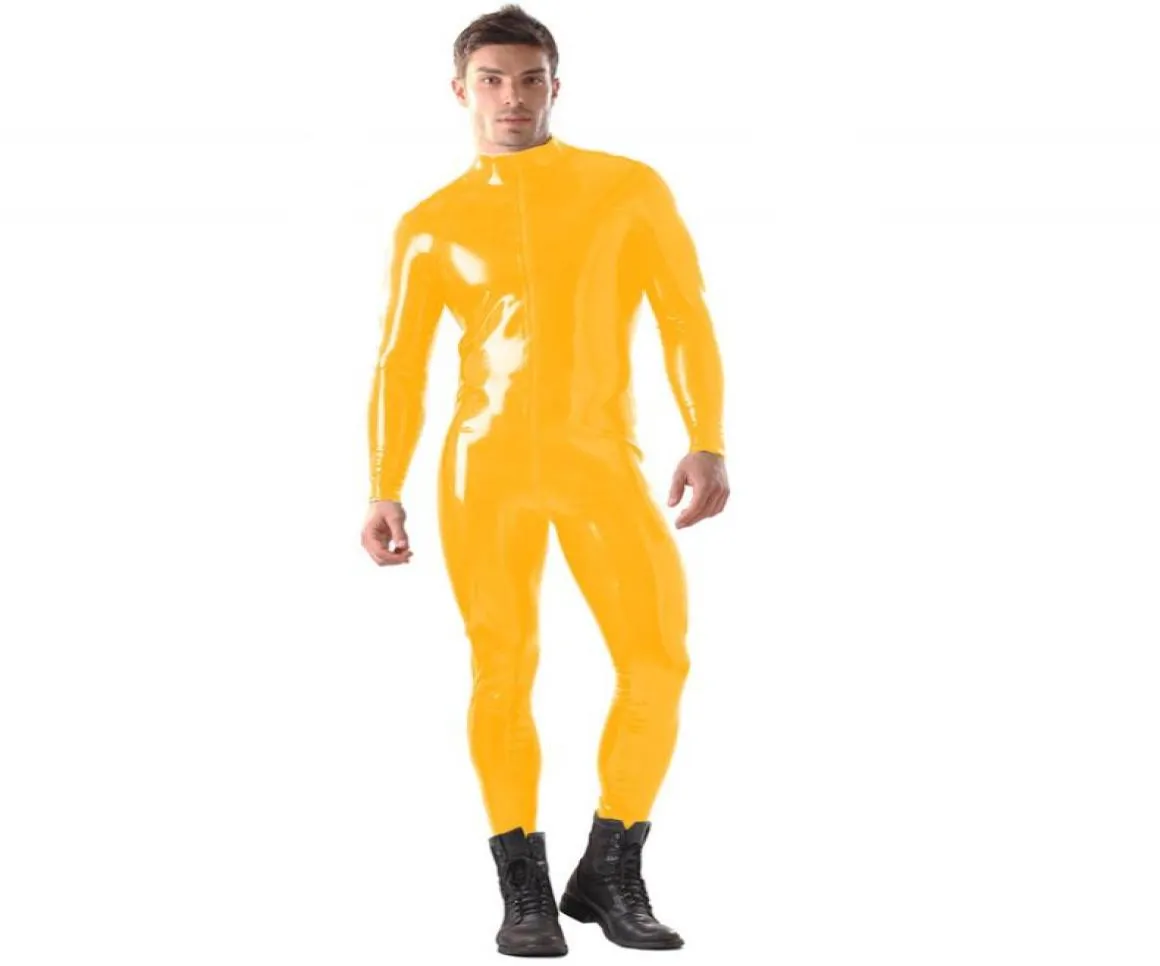 Plus Size S6xl Men Wetlook PVC Bodycon phemsuit plext Zipper Zentai Long Sleeve cosplay catsuit Halloween Performance Costume2239982