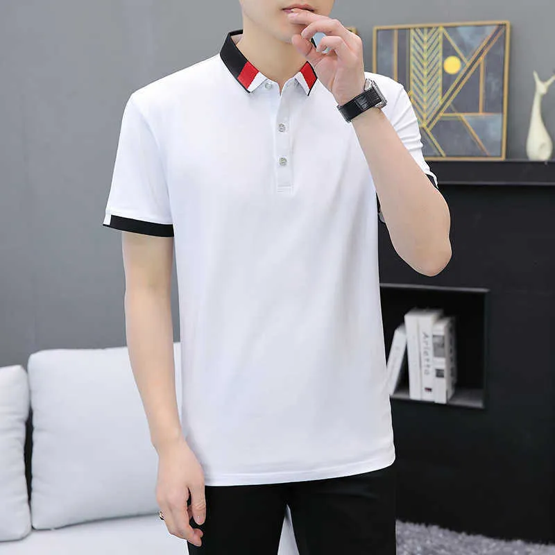 Camisa polo masculina primavera verão outono lapela manga curta moda high-end camiseta cor sólida bonito negócios casual