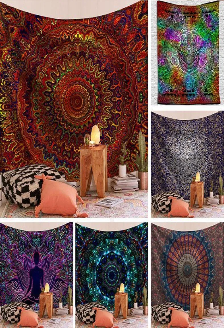 200150cm Indian Mandala Tapestry Wall Hanging Sandy Beach Throw Rug Filt Camping Tent Travel Madrass Bohemian Art Psychedelic2504570