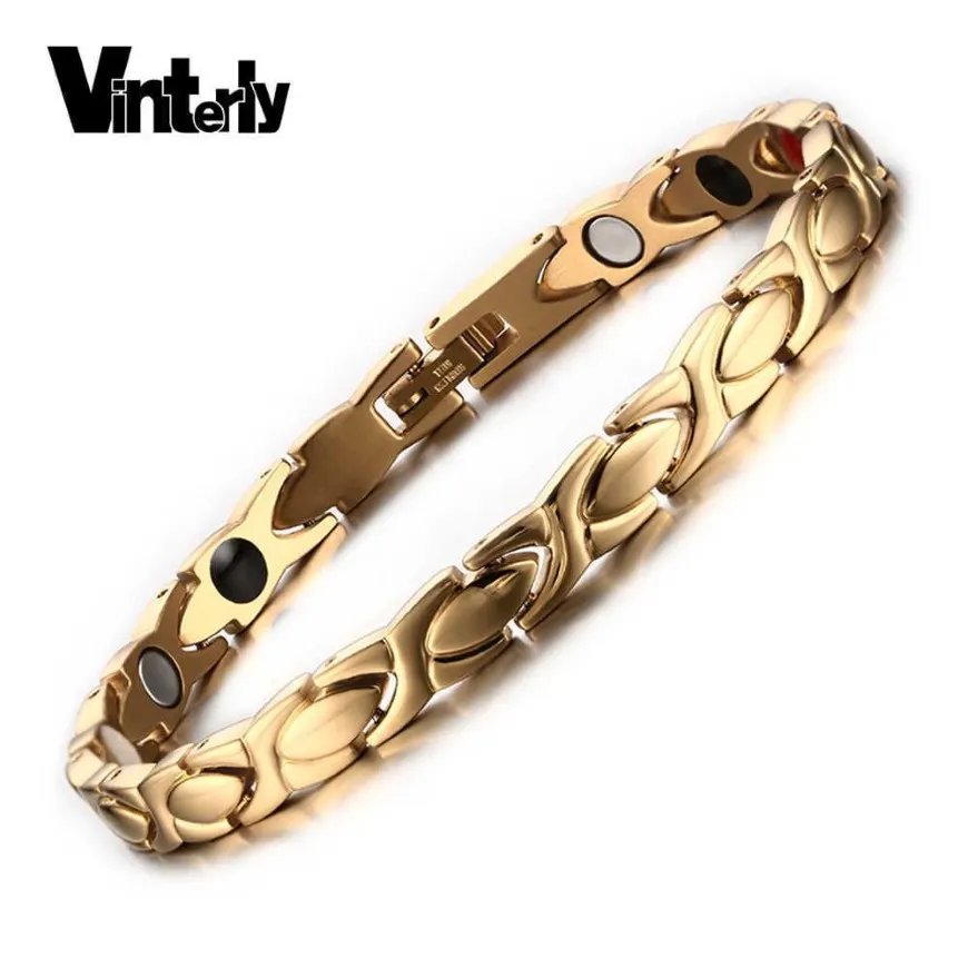 Vinterly couleur or Bracelets pour Femme chaîne énergie magnétique Bracelet Femme acier inoxydable bracelets bijoux 210611317D