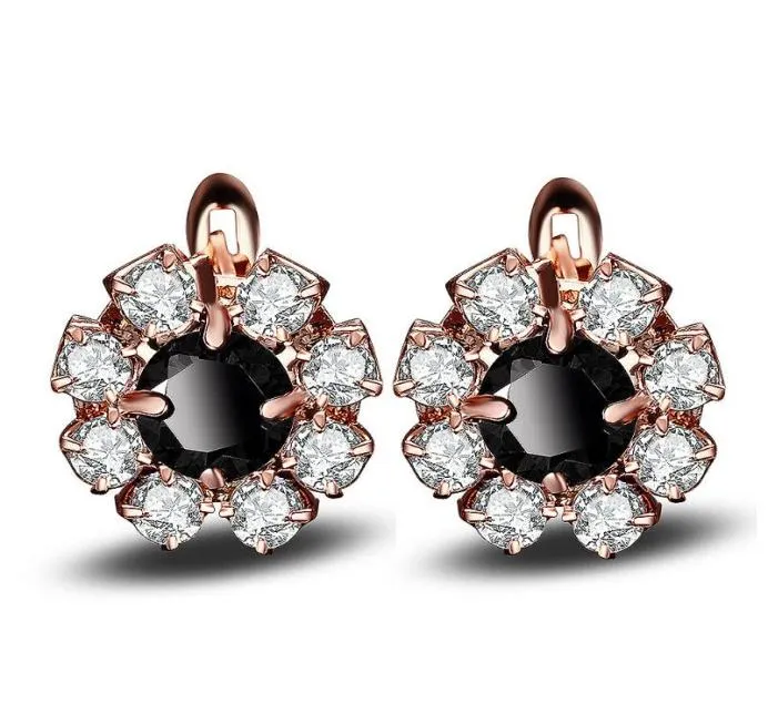 Couleur or Rose fleur ronde noir CZ Zircon fleur petit cercle Huggie boucles d'oreilles pour femmes bijoux enfants fille bébé Kids2988126