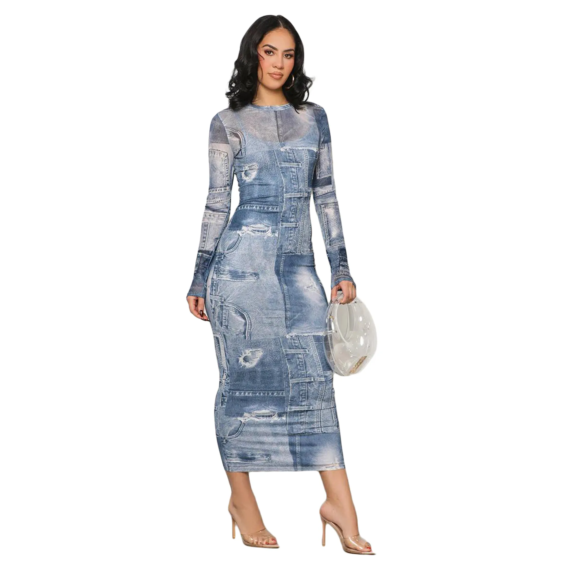 denim pencil dress Blue Denim Pencil Midi Dress – Gabi Swimwear main image 0