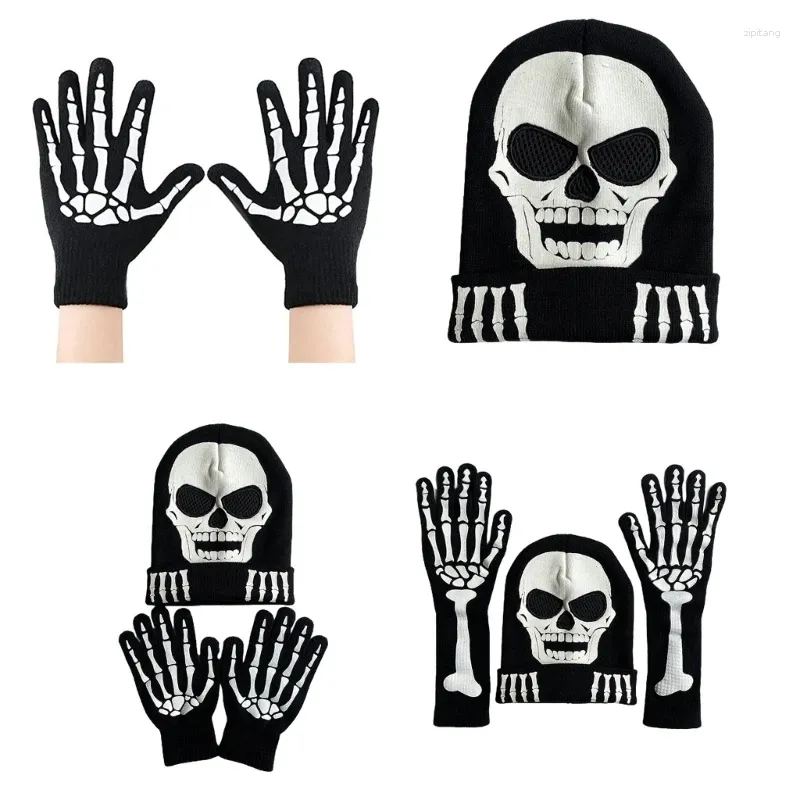 Berets Halloween Skeleton Claw Gloves Glow In The Dark Hand Warmers Party Props Beanie DXAA