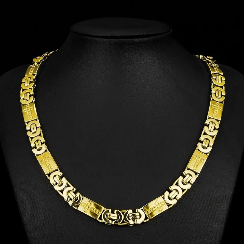 Collana da uomo in acciaio inossidabile con catena bizantina color oro larga 11 mm, gioielli di moda per ragazzi246h