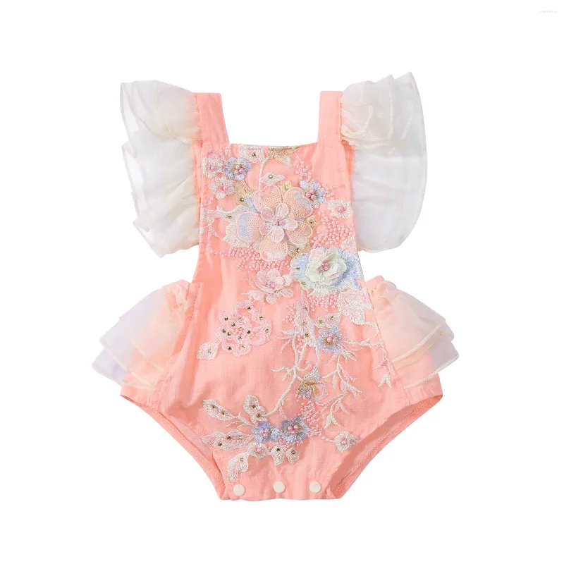 Rompers Citgeesummer Born Baby Girls Bodysuit Söt ruffle Sleeve Floral broderade rygglösa jumpsuitkläder