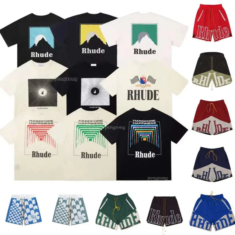 Rhude Mens T-Shirts Shorts High Street Fashion Designer for Men Shirt krótkie rękawowe druk Crewneck Casual T-Shirt TOP TEE Asian Size 935