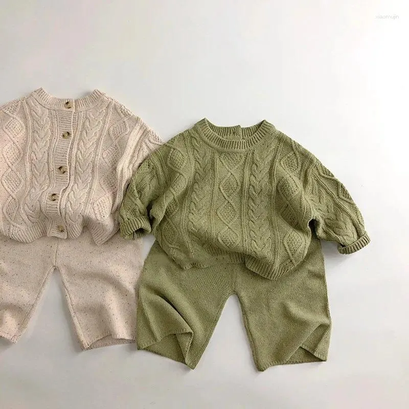 Set di abbigliamento 2024 Autunno Bambini Vestiti a maniche lunghe Set Neonati maschi Casual Maglione Vestito Ragazze Cardigan in maglia Giacca Bambini Maglieria Abiti