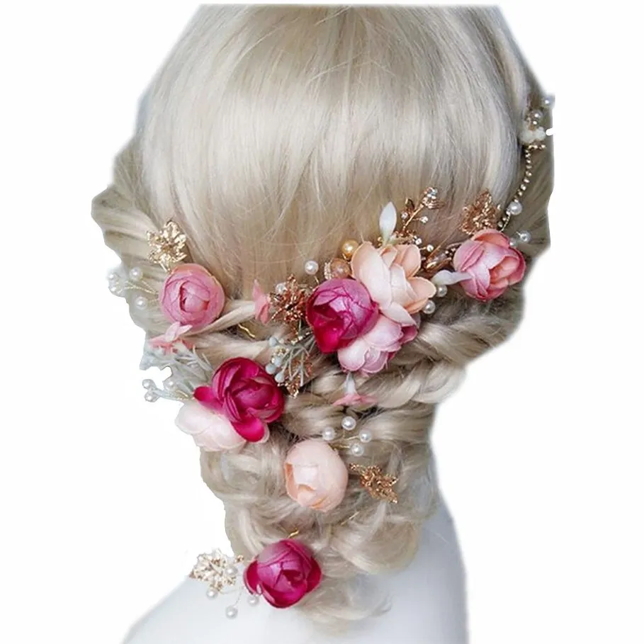 DWWTKL Rose Headpieces Set Flower Headdress Jewelry Bride Accessories Headwear for Wedding or Party2450