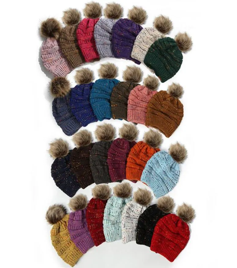 26colors Point Yarn Knitted Beanies Women Dot Woolen Hats Ladies Knitted Ponytail Hat Girls Winter Pom Poms Beanies Caps GGA37284863275