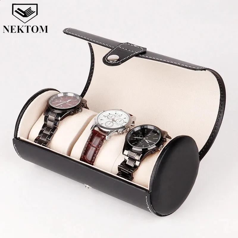 Nektom Watch Box Lüks Saatler Saatler İçin Hediye Kutuları Takı Kutusu 3pcs Yuvalar Deri Saatler Organizatör İzle Tutucu 240122