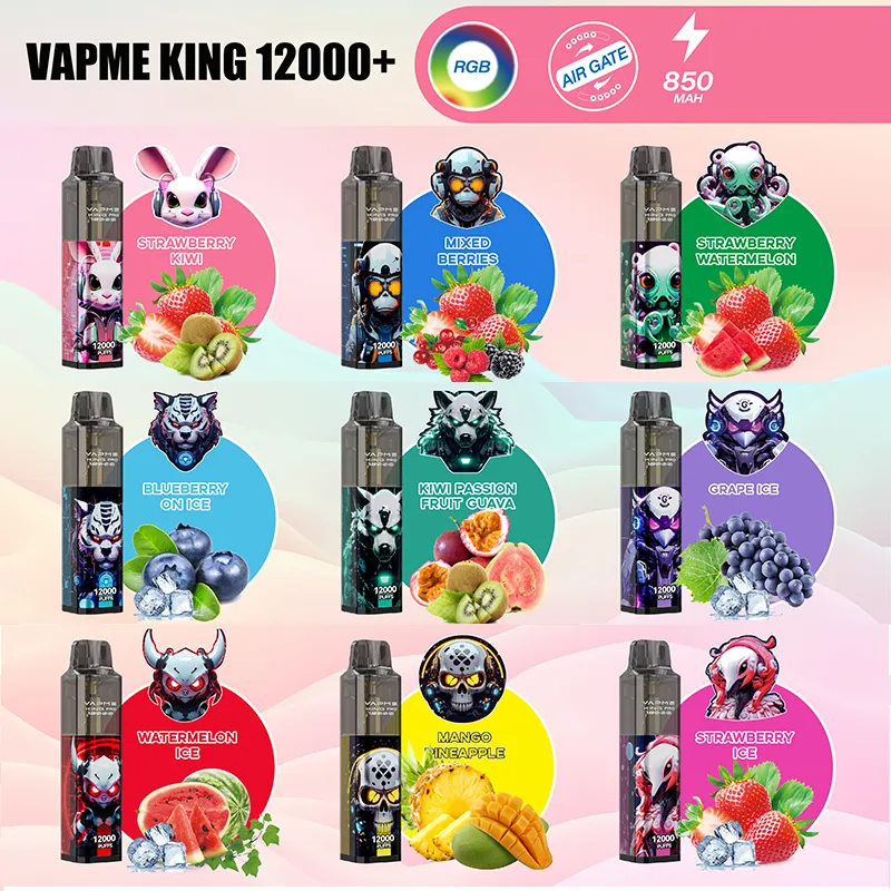 Authentic Vapme King 12000 Puffs Pro engångscigaretter 12K Vape-enheter 20 ml Förfylld Vape Juice Mesh Coil Pods Cartridge 850mAh Uppladdningsbart batteri