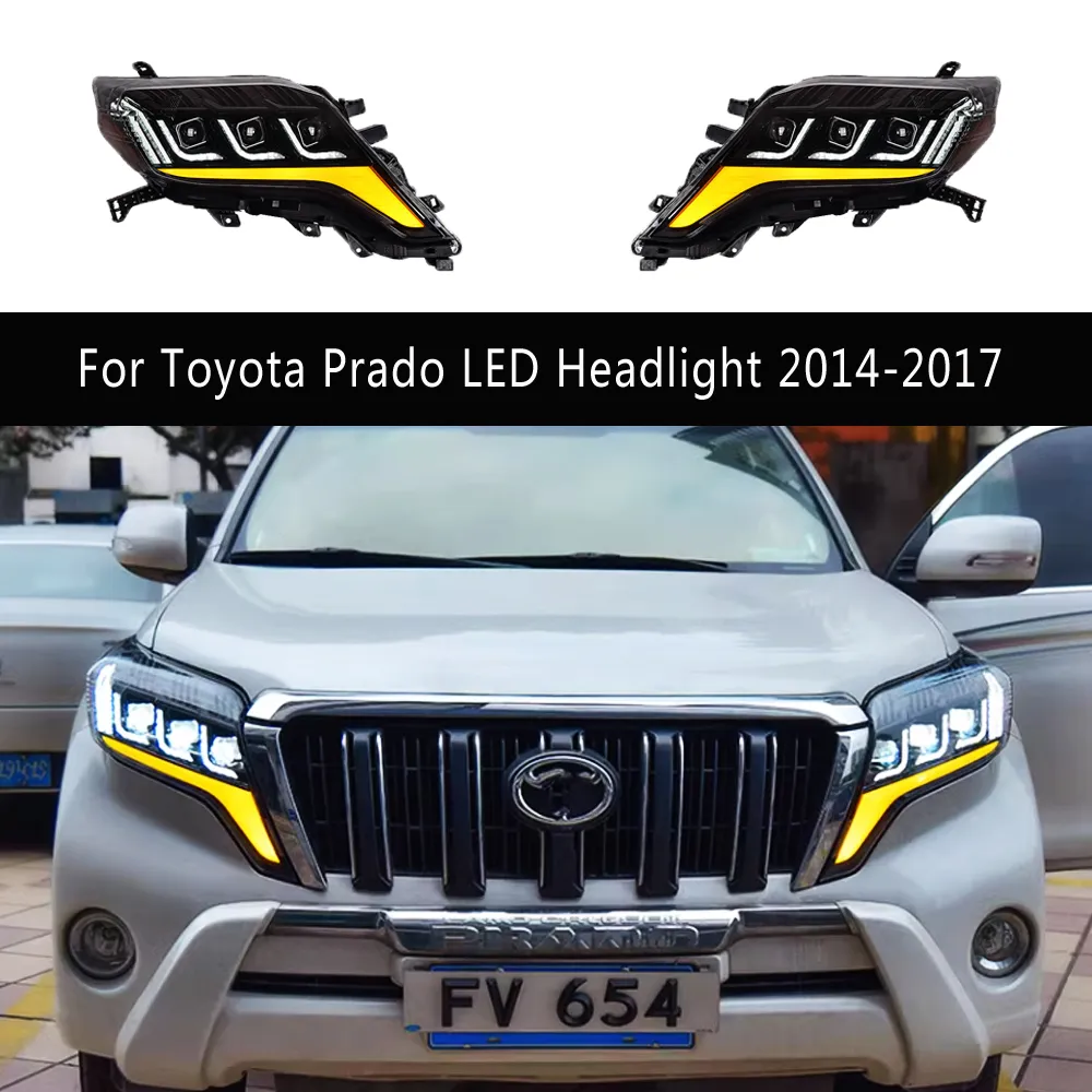 Acessórios do carro drl luz de circulação diurna streamer sinal de volta para toyota prado led conjunto do farol 14-17 lâmpada dianteira peças de automóvel