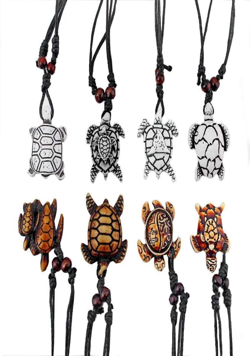 8pcs Mixed Styles Color Brown White Ethnic Tribal Resin Faux Yak Bone Sea Turtle Surfer Pendants Necklace4630982