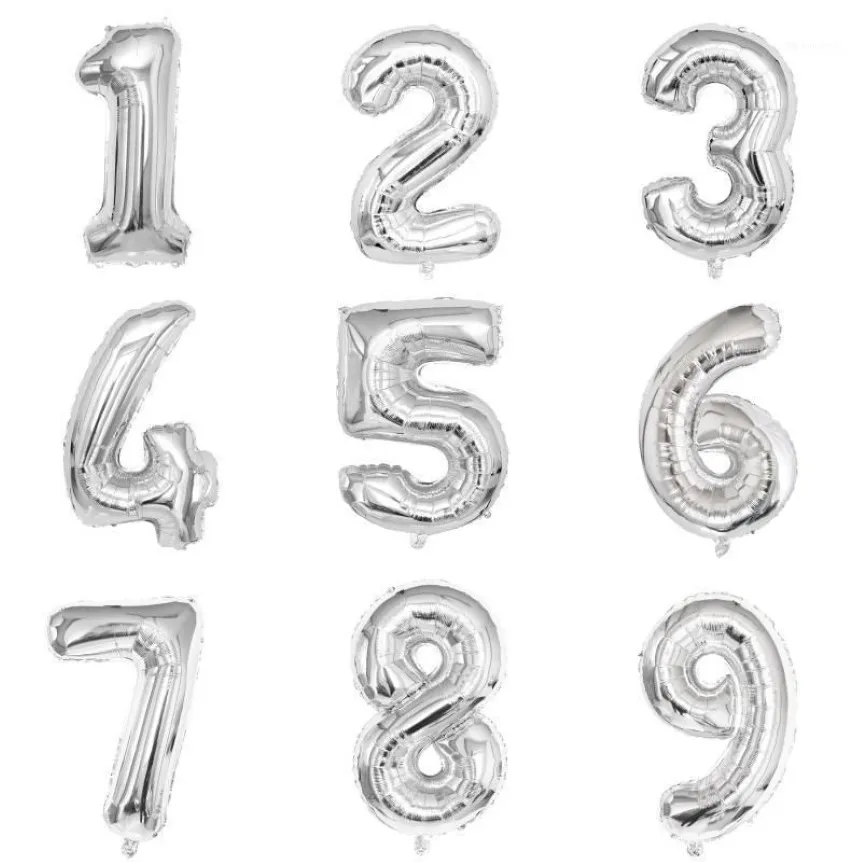 Party Decoration 32inch Silver Foil Number Balloon First Baby Girl Kids Birthday Decorations 1st 1 2 3 4 5 6 7 8 9 10 30 40 Years 220o