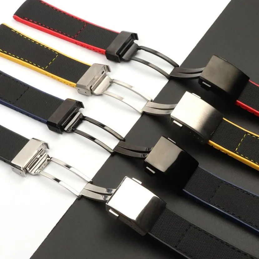 22mm 24mm schwarzes Armband Nylon-Silikon-Gummi-Uhrenarmband Edelstahl-Schnalle für passende Brei-tling-Uhrenarmband318I