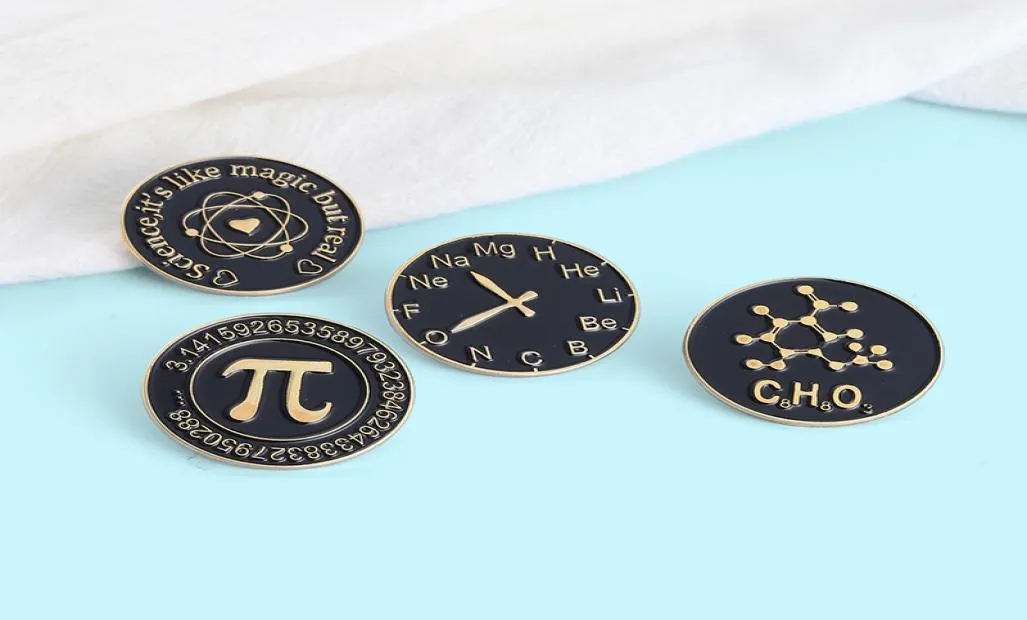 Mathématique Pi Élément Chimique Équation Symbole Broche Broches 4pcs Ensemble Drôle Plaqué Or Rond Alliage Émail Broches pour Hommes Mode5773059