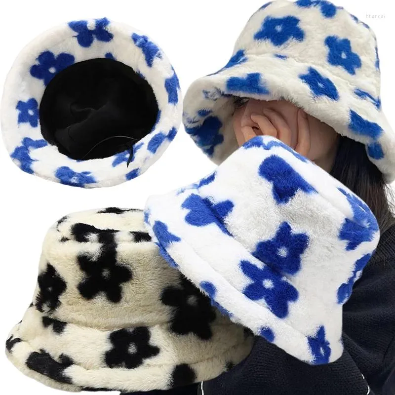 Berretti Cappello caldo Berretto autunno-inverno da donna Fiore Secchio di pelliccia Regali per bacinella di lana lavorata a maglia retrò da pescatore