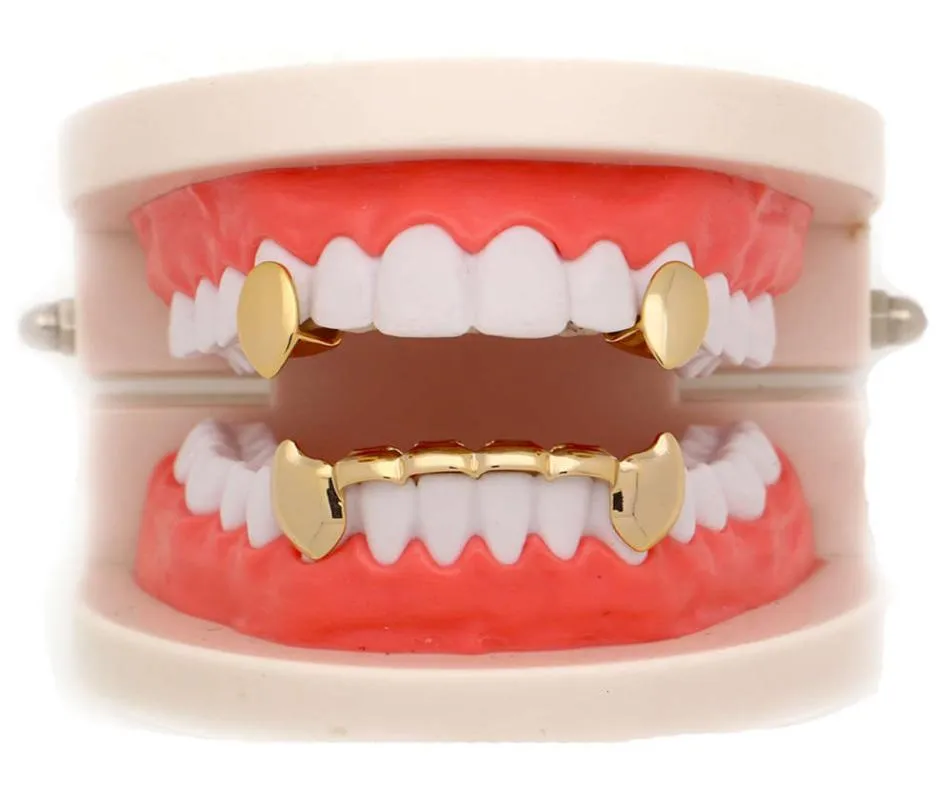 Bretelles hip hop Vampire Fangs, Grillz plaqué or 18 carats pour hommes et femmes, dents de tigre dorées 3875876