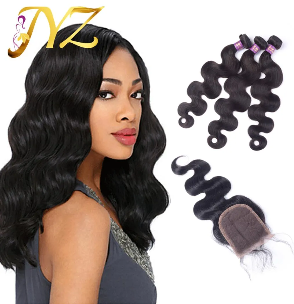 Cheveux vierges non transformés 3 faisceaux avec 1 fermeture en dentelle brésilienne malaisienne péruvienne indienne cheveux humains vague de corps extension de cheveux 8934999