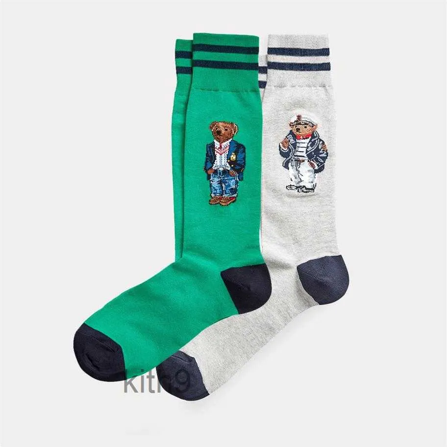 Polo Bear Sock 2-Pack Fashion Cartoon Cute Socks Harajuku Women Stretch Cotton Socks med Web Ankel Hipster Skatebord F262i 8lai