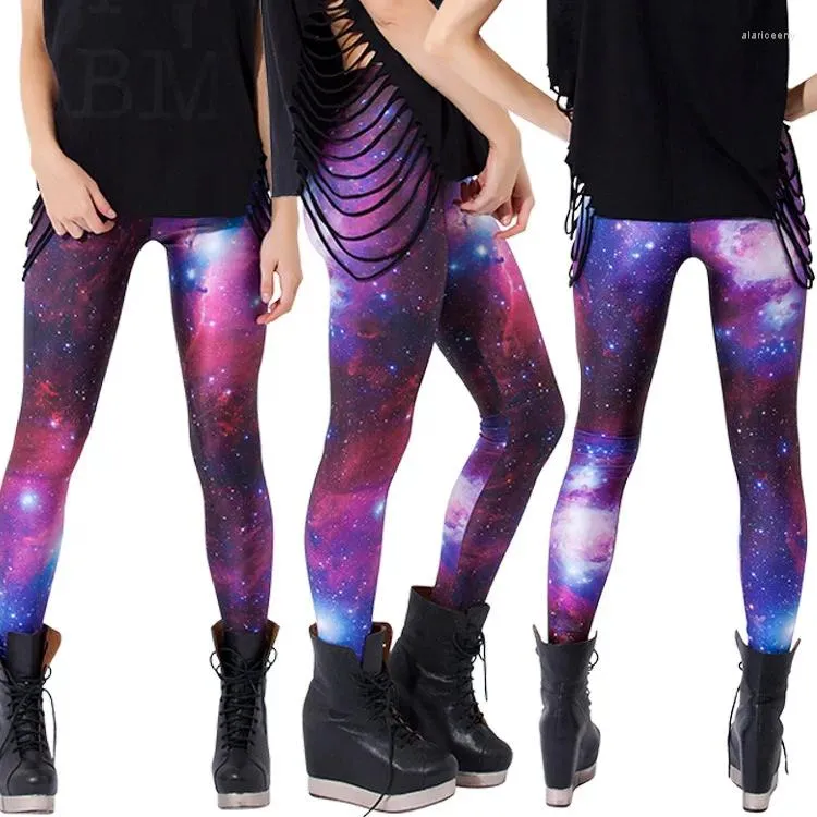 Legginsy dla kobiet 2024 Europejskie i amerykańskie spodnie Purple Starry Sky Digital Slim Personality Stretch Joga