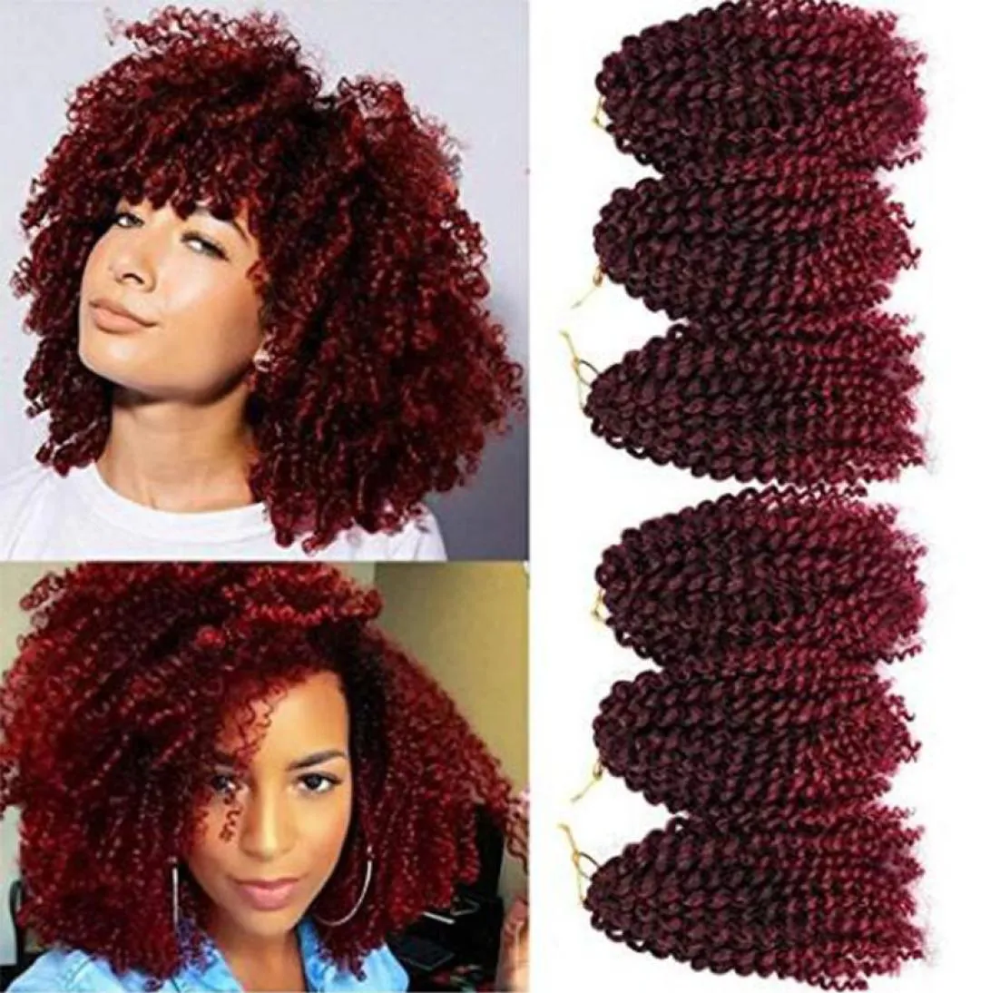 Malibob Afro Kinky Curl Tığ Örgüsü 8 inç Jerry Curl Ombre Kinky Curl Sentetik Örgü Saç 3 PARÇALAR 3 PARÇALI5189897