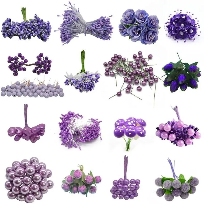 Ghirlande di fiori decorativi Viola Stame artificiale Bacche di ciliegia Bouquet Matrimonio Decorazione natalizia Ghirlanda fai da te Scrapbooking 270O